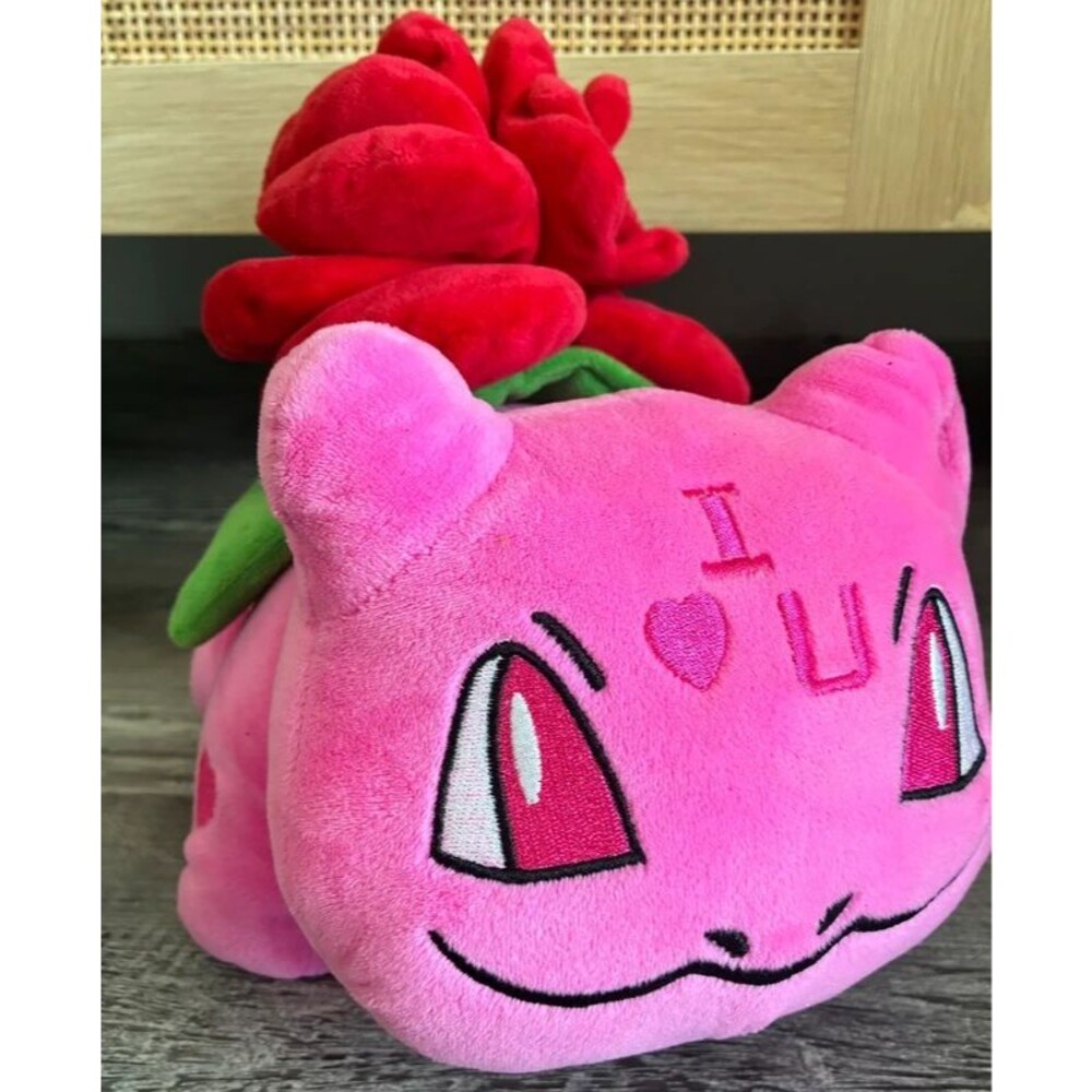 Pokémon Bulbasaur I Love You Pink Rose Valentine Plush Stuffed Animal
